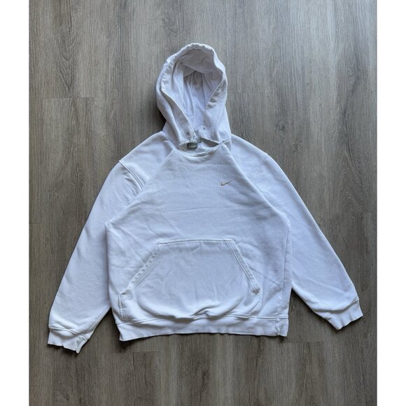 Vintage Y2K Nike Mini Swoosh White Hoodie Sweater Streetwear Sports Hype Medium - Picture 1 of 16